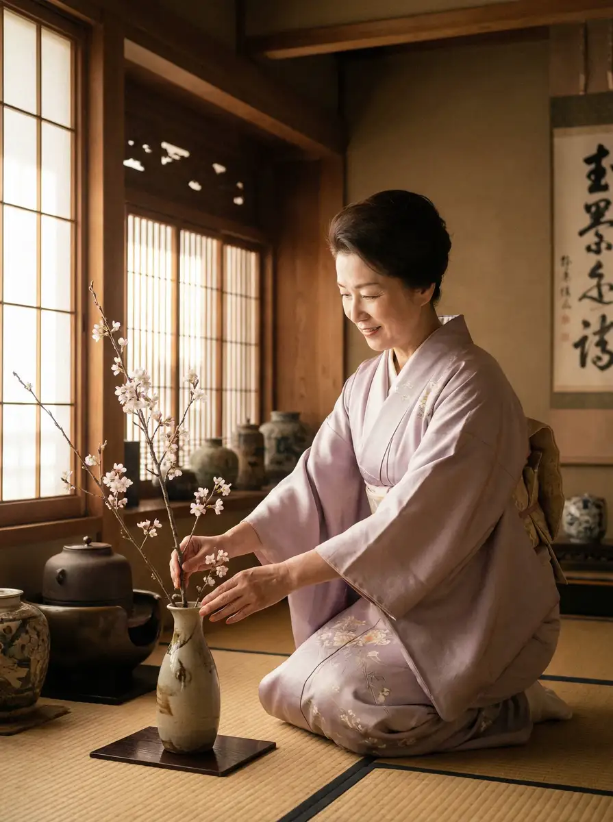 一位优雅的 丝瓜视频 - 丝瓜视频免费视频 | 独家福利资源免费看 在和室中插花